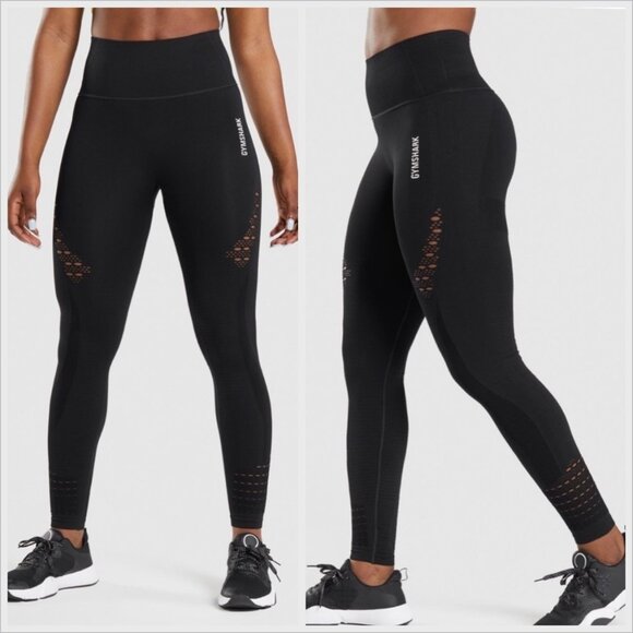 Gymshark Energy Seamless High Waist Leggings Black XS Laser Cut Compression NWOT - Picture 1 of 10